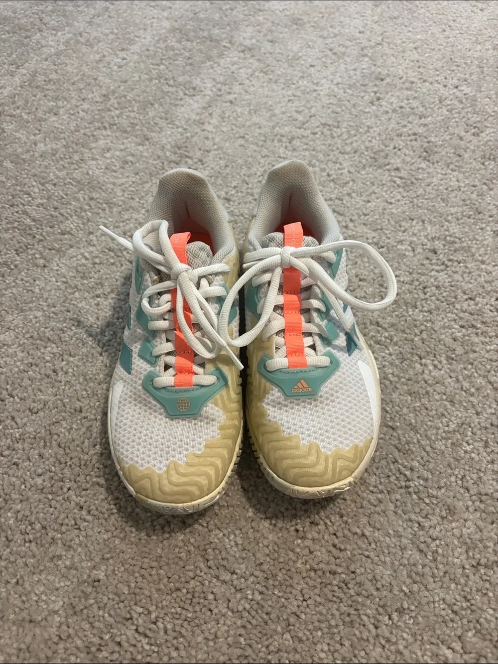 Adidas sole match control White and Teal Athletic Sneakers with Coral Accents